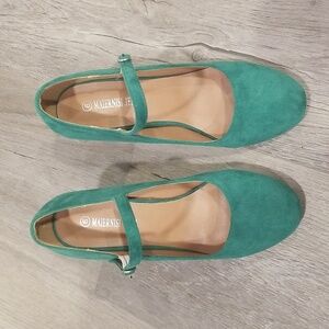 Vintage Green Suede Heels Ankle Strap Closed Mary Jane Round Toe 9 New